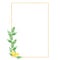 Watercolor greenery lemon frame in green and gold colors. Frame, border, background.