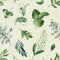 Watercolor Greenery seamless texture with fern,herb,leaves,branches