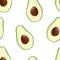 Watercolor half avocado seamless pattern on white background