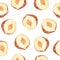 Watercolor half hazel nuts seamless pattern on white background