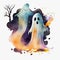 Watercolor halloween ghost. Generative ai