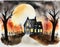 Watercolor of  of halloween haunted house