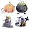 Watercolor Halloween Set. Cute illustrations for Halloween.