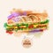 Watercolor Hamburger or Sandwich. Fast Food