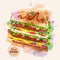 Watercolor Hamburger or Sandwich. Fast Food sketch