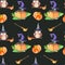 Watercolor hand drawn artistic colorful Halloween spooky  vintage seamless pattern