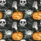 Watercolor hand drawn artistic colorful Halloween spooky  vintage seamless pattern