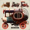 Watercolor hand drawn artistic colorful steampunk retro vintage cars sets