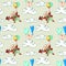 Watercolor hand drawn artistic flying teddy bear children seamless pattern