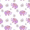 Watercolor hand drawn artistic retro Indian ornated baby elephant vintage seamless pattern