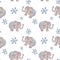 Watercolor hand drawn artistic retro Indian ornated baby elephant vintage seamless pattern