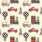 Watercolor hand drawn artistic retro steampunk vehicle vintage seamless pattern