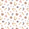 Watercolor hand drawn autumn seamless pattern with illustration of maple spouts, acorns, hawthorn berries on a branch