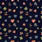 Watercolor hand drawn berry seamless pattern on navy bluenbackground.