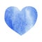 Watercolor hand drawn blue lovely heart isolated on white background for text design, label, valentines day. Abstract aquarelle we
