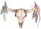 Watercolor hand drawn Boho Clipart, Deer Antlers illustration with feathers