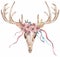 Watercolor hand drawn Boho Clipart, Deer Antlers illustration with feathers and flowers