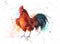 Watercolor hand-drawn bright-colored rooster