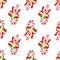 Watercolor hand drawn christmas cute pattern. seamless background with candy canes,bows,golden stars and holly leaves