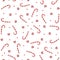 Watercolor hand drawn Christmas seamless pattern with candy canes, stick candy on white background