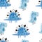 Watercolor hand-drawn colored seamless repeating children pattern with cute dinosaurs in Scandinavian style on a white