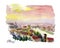 Watercolor hand drawn colorful illustration of Florence city view.