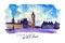 Watercolor hand drawn colorful illustration of London city view.
