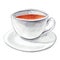 Watercolor hand drawn cup of black tea with saucer illustration isolated on white background.