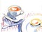 Watercolor hand drawn cup of coffee with french crepes, pancakes delicious breakfast, food design, illustration on white