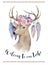 Watercolor hand drawn deer.ethnic print in native western Americ