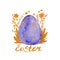 Watercolor hand drawn easter purple  mottled egg surrounded floral beige ornament on the white background.