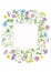 Watercolor hand drawn floral summer square composition with wild meadow flowers