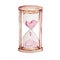 Watercolor hand drawn hourglass with pink hearts