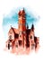 Watercolor hand drawn illustration of The Church of Saints Simon and Helena, Minsk, Belarus