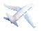 Watercolor hand drawn illustration of passenger airplane aircraft plane in blue colors. For tourism trip journey flight