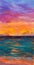 Watercolor hand drawn illustration, sea landscape sunrise over sea. Positive mood and bright colors.