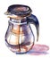 Watercolor hand drawn illustration of transparent kettle. Useful device that combines functions of teapot, strainer and flask for