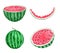 Watercolor hand drawn illustration of watermelon in red and green colors, summer fruit design for party decoration