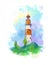 Watercolor hand drawn lighthouse