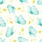 watercolor hand drawn magical fairy green butterflies with leaves seamless pattern