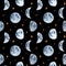 Watercolor hand drawn moon phases and stars seamless pattern isolated on black background. Space print