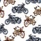 Watercolor hand drawn motorcycle illustration. Seamless pattern.