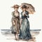 Watercolor hand drawn painting illustration of victorian girls generative AI