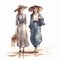 Watercolor hand drawn painting illustration of victorian girls on white background generative AI