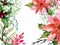 Watercolor hand drawn Poinsettia and mistletoe Botanical tree leaf garland chrstmas festival mix of seasonal plants and herbs for