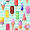 Watercolor hand drawn retro style multicolor ice cream seamless pattern