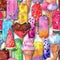 Watercolor hand drawn retro style multicolor ice cream seamless pattern