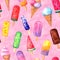 Watercolor hand drawn retro style multicolor ice cream seamless pattern