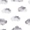 Watercolor hand-drawn seamless childish simple pattern for kids with cute clouds in Scandinavian style on a white