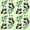 Watercolor hand drawn seamless panda pattern.